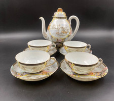 SERVIZIO DA Tè CAFFè PORCELLANA GUSCIO D'UOVO GIAPPONESE ORIENTALE DIPINTO MANO