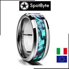 Anello Uomo Arcobaleno Perlaceo Blue Contorno Argento Acciaio Inossidabile 8mm