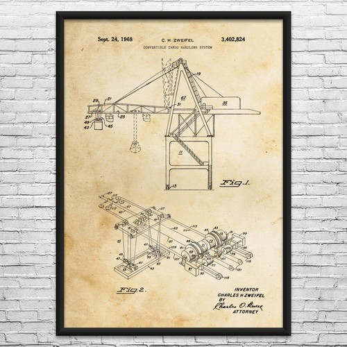 Cargo crane patent wall art - crane,