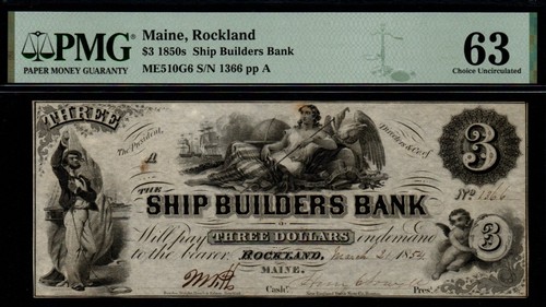 Banconota rotta 1854 - $3, ship