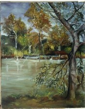 Bilance sul lago, cm 50×40, olio su tela,  anno 2002