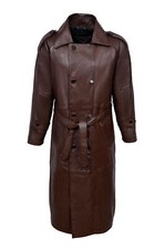 Cappotto Trench Lungo In Vera Pelle Marrone Da Uomo In Morbido Lammfelle