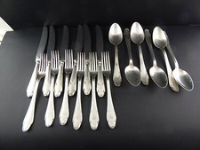 ANTICO SERVIZIO 18 POSATE ARGENTATE ART DECO BAGNO ARGENTO 1000 SILVER PLATED 