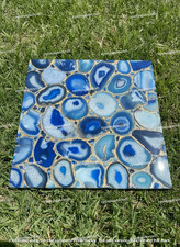 Tavolino da caffè 12" agata blu lastra | fetta di pietra preziosa naturale | lusso lucido