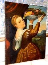 FANCIULLA CON VASSOIO DI FRUTTA - COPIA TARDO OTTOCENTESCA DA TIZIANO - cm.57X70