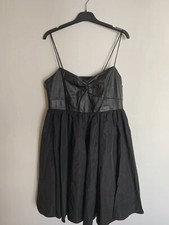 Zara Vestito A Bretelle Nero Taglia M Gonna in Taffetà COME NUOVO