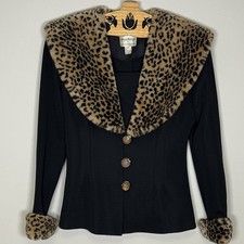 Blazer Joseph Ribkoff stampa leopardata donna taglia 12 spalline vintage made in Canada