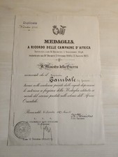 Regio Esercito Diploma Medaglia Campagna Africa Assegnato 1929 