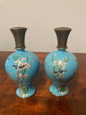 Coppia di vasi cloisonne porta profumo XIX secolo , antichi Cina . Rarità 