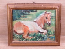 vecchio quadro quadretto 24x19 CAVALLO SDRAIATO NELL ERBA PASCOLO PULEDRO rosa