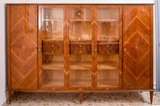 libreria vetri cassetti design anni 50-60 Paolo Buffa intarsiata in legno