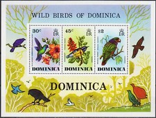 Dominica 1976 uccellini colibrì bananaquit pappagallo imperiale fauna selvatica m/s MNH