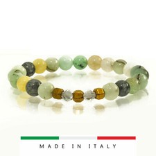 Bracciale donna braccialetto verde pietre AGATA e cristalli SWAROVSKI oro regalo
