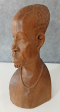 Scultura Statua Africana Testa Uomo Busto Legno Intagliato a Mano 30 cm Vintage