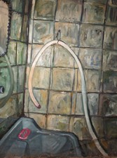 Grande interno dipinto - ad, olio