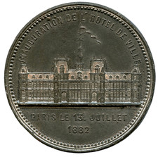 FRANCIA PARIGI 1882 INAUGURAZIONE DELL'HOTEL DE VILLE MEDAGLIA DI LATTA 51...