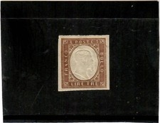 ASI-SARDEGNA-1855-63/ TRE LIRE COLOR RAME-NUOVO MLH-BEN GOMMATO-OTTIMI MARGINI