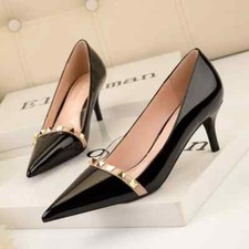 Decolte scarpe donna nero rivetti comodo 6 cm eleganti pelle sintetica 208