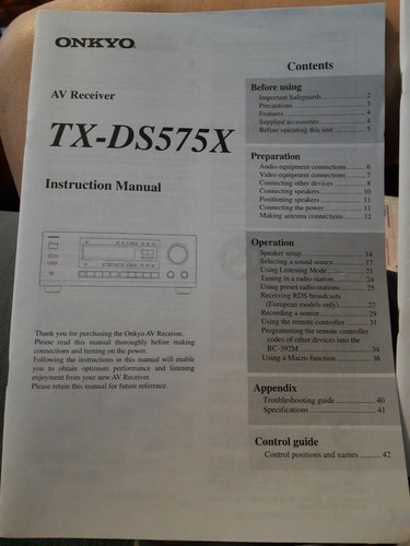 Onkyo ds575x instruction - onkyo, tx