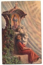 Cartolina antica illustrata- donna-dama edicola mariana 1917 A. Traldi