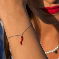 Bracciale Portafortuna con Corno cornetto Rosso napoletano Acciaio da Uomo Donna