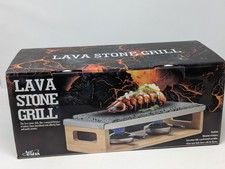 Griglia da tavolo in pietra lavica con supporto in bambù barbecue senza fumo per bistecche e carne - scatola aperta