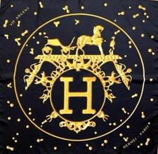 Foulard Hermes Vif Argent 90 CM Seta Nero Oro Cavallo Argento Goccia
