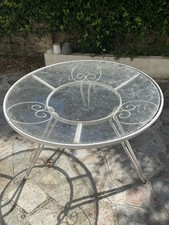 Tavolo Vintage anni 40 da esterno in ferro battuto e piano di vetro