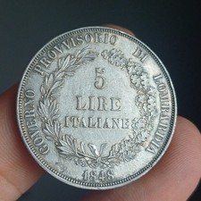 Moneta Argento Da Collezione 5 Lire 1848 Governo Provvisorio Lombardia Spl Qspl 