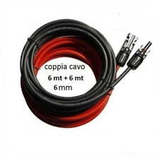Coppia Cavo Solare 6mt Rosso + 6 mt Nero  da  6mm- Fotovoltaico