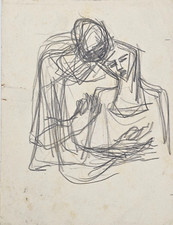 SCUOLA del XX SECOLO OPERA DISEGNO MATITA SU CARTA STUDIO DI FIGURE 17 X 13  cm