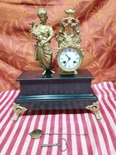 Orologio antico in marmo nero - decorazione regule dorata + pendolo + chiave