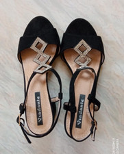 Scarpe sandali donna eleganti nero tacco largo strass cinturino 37 usato