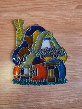 STAINED GLASS CASA DEI PUFFI IN PLASTICA ANIMA IN METALLO ANNI 80 VINTAGE