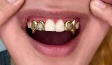 Set grillz zanne vampiro doppia faccia aperta denti superiori placcati oro 14 carati personalizzati