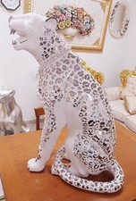Statua Leopardo Ceramica Capodimonte Arredo Lusso Gatto Fatto a Mano in Italia