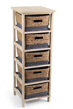 CASSETTIERA SLIM SALVASPAZIO 5 CASSETTI VIMINI MOBILETTO LEGNO 103*33*31 cm