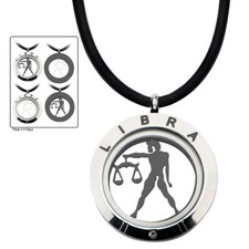 Inox Gioielli Uomo Acciaio Inox 4 Vie Bilancia Zodiaco Ciondolo Cordoncino Pelle Nero