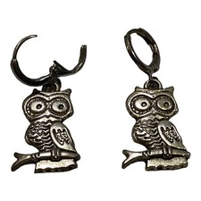 ORECCHINI EARRINGS UOMO DONNA CERCHI COL. ACCIAIO CIONDOLO GUFO OWL D UNISEX