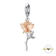 CHARM DONNA ROSA ARGENTO 925 rod ORO ROSA PLATINO ZIRCONE - ViP modello PANDORA