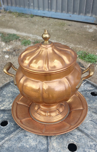Vaso rame con piatto - rame, sottovaso