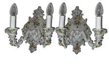 Applique italiane in porcellana con decoro floreale, set di 2