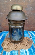 Antica Lanterna A Petrolio In Ottone E Vetro Manico in Legno Vintage 