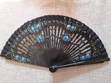 VENTAGLIO IN LEGNO NERO INTAGLIATO DIPINTO A MANO