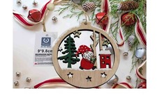 Pendente Natalizio Ovale In Legno Di Babbo Natale Albero Casetta