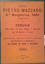 PIETRO MAZZARO 1901 TARIFFA LASTRE VETRO E CRISTALLI - VENEZIA