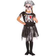 Costume Scheletro Pirata Bambina Carnevale Carnevale Halloween Ragazza Bambini Vestito