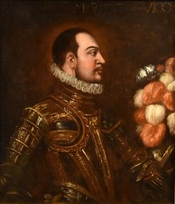 Dipinto antico Ritratto Guerriero Scuola veneta 17 secolo Olio su tela