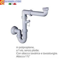 Sifone Lavello 1 Vasca Attacco Lavastoviglie Scarico 40mm Polipropilene Bianco