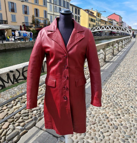 Trench cappotto pelle rosso - pelle,